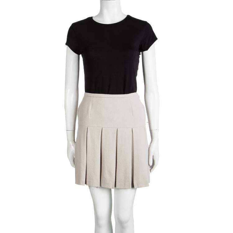 Pre Owned Ermanno Scervino Beige Wool Pleated Mini Skirt S