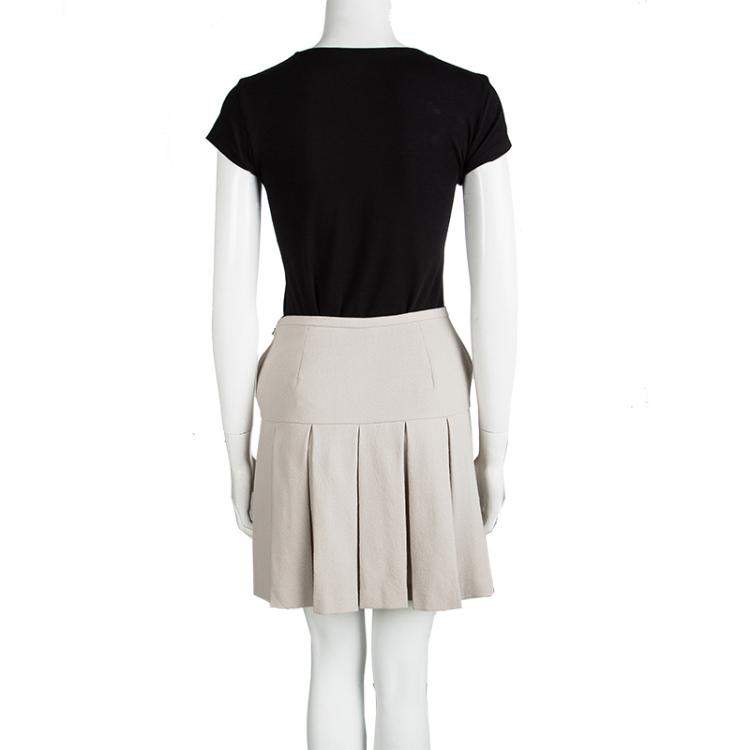Pre Owned Ermanno Scervino Beige Wool Pleated Mini Skirt S