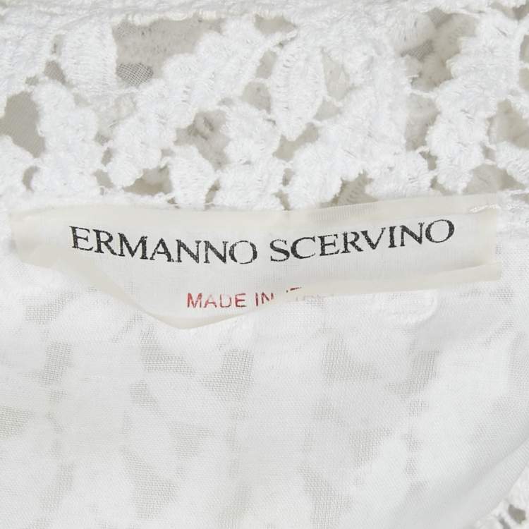 Pre Owned Ermanno Scervino White Lace Detail Cotton Maxi Dress M