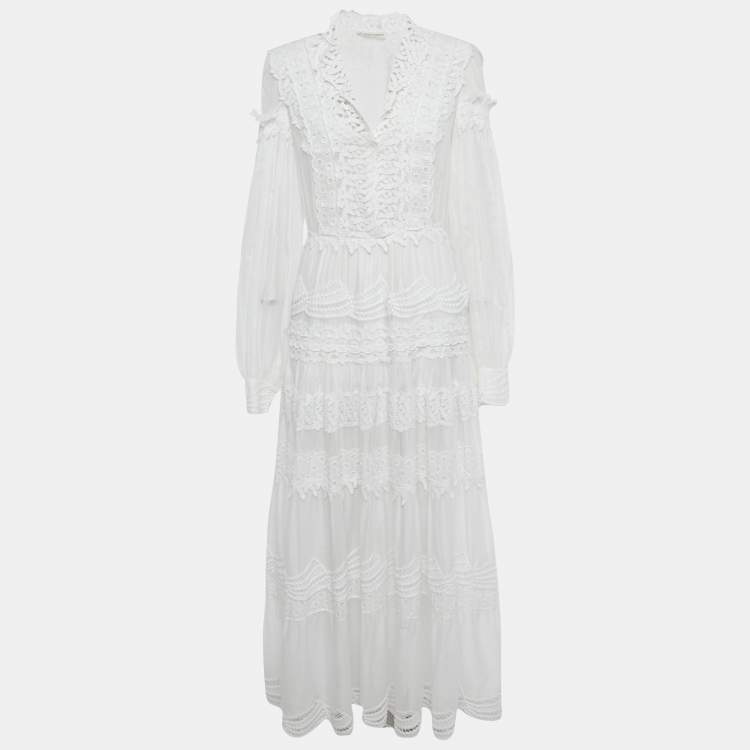 Pre Owned Ermanno Scervino White Lace Detail Cotton Maxi Dress M