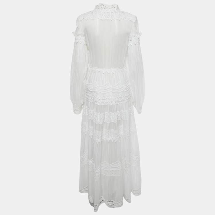 Pre Owned Ermanno Scervino White Lace Detail Cotton Maxi Dress M