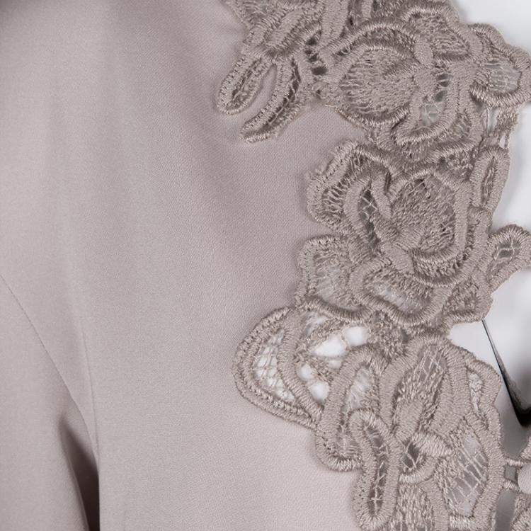مملوكة مسبقًا Ermanno Scervino Beige Contrast Lace Neck Trim Detail Long Sleeve Dress L