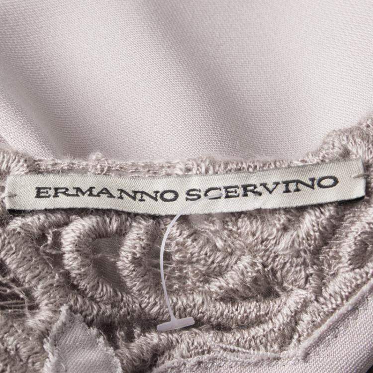 مملوكة مسبقًا Ermanno Scervino Beige Contrast Lace Neck Trim Detail Long Sleeve Dress L