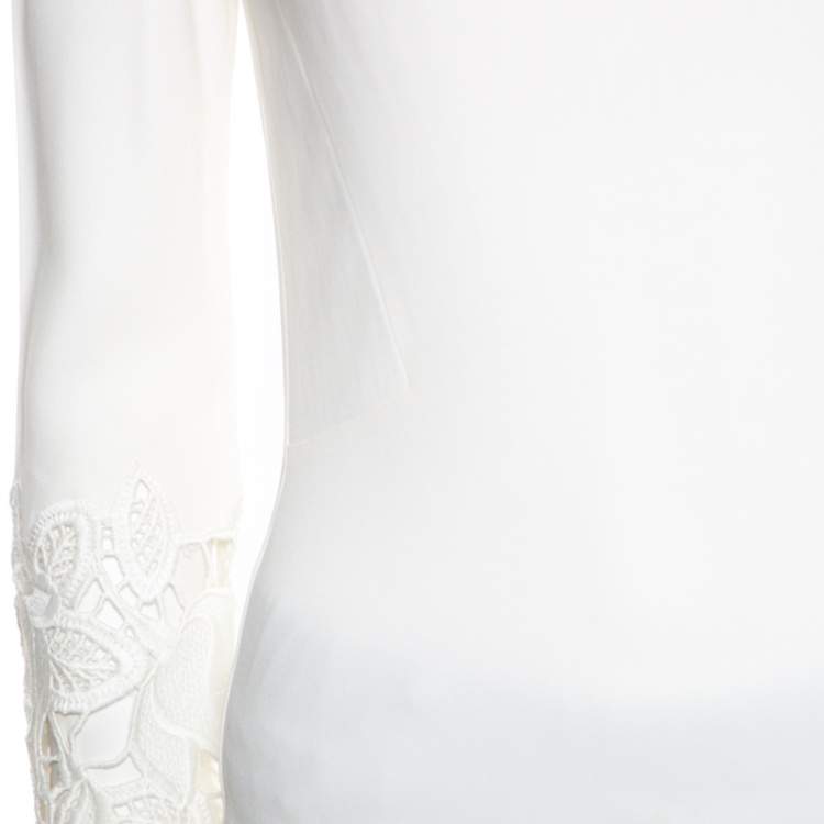 Pre Owned Ermanno Scervino Off White Floral Lace Trim Detail Long Sleeve Top S