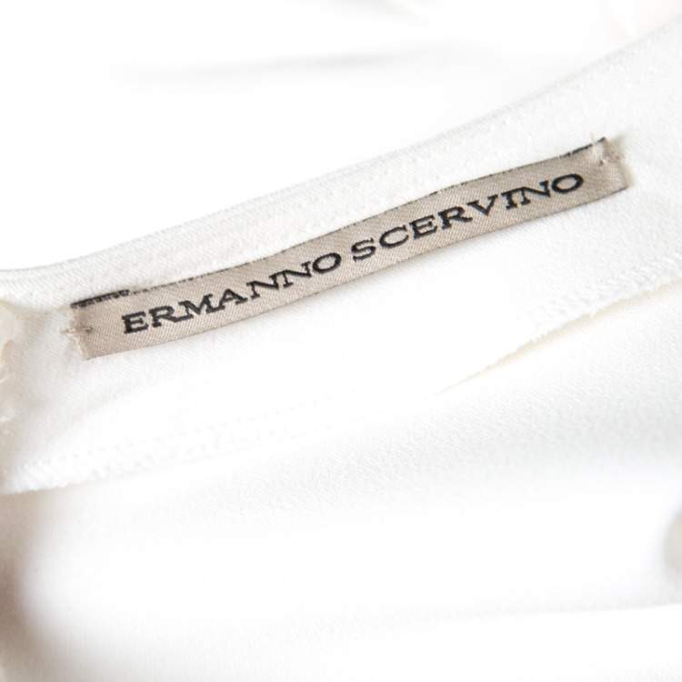 Pre Owned Ermanno Scervino Off White Floral Lace Trim Detail Long Sleeve Top S