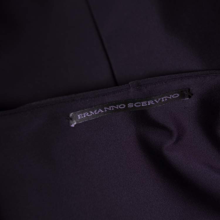 Pre Owned Ermanno Scervino Navy Blue Draped Neckline Lace Detail Fitted Midi Dress XS