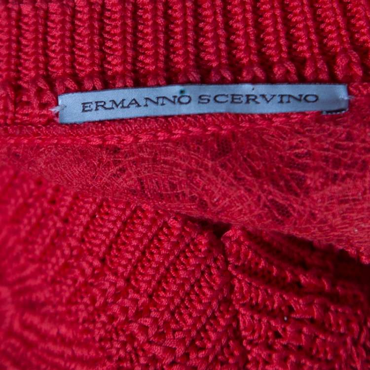 Pre Owned Ermanno Scervino Red Lace Paneled V Neck Sweater M