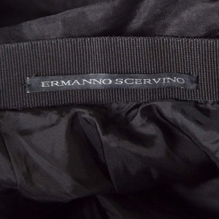 Pre Owned Ermanno Scervino Black Cashmere and Silk Bend Floral Lace A Line Skirt S