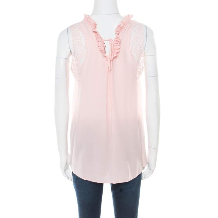 Pre Owned Ermanno Scervino Pink Sorbet Silk Floral Lace Trim Sleeveless Top M