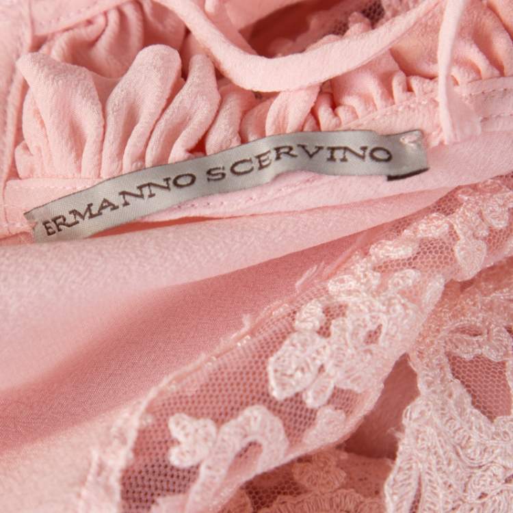 Pre Owned Ermanno Scervino Pink Sorbet Silk Floral Lace Trim Sleeveless Top M