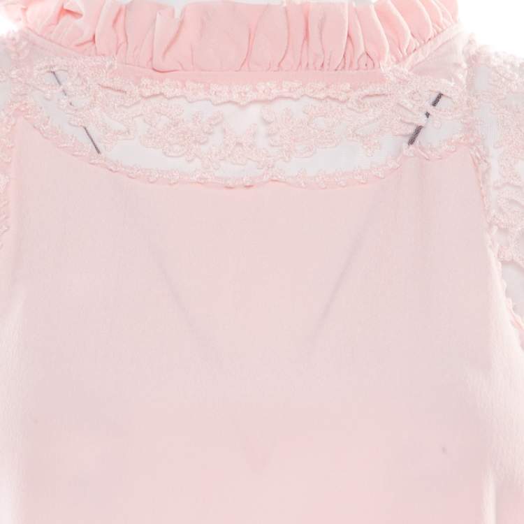 Pre Owned Ermanno Scervino Pink Sorbet Silk Floral Lace Trim Sleeveless Top M