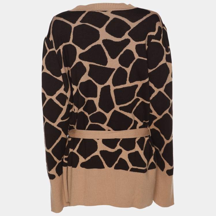Pre Owned Escada Brown Printed Knit Button Front Sweater XL