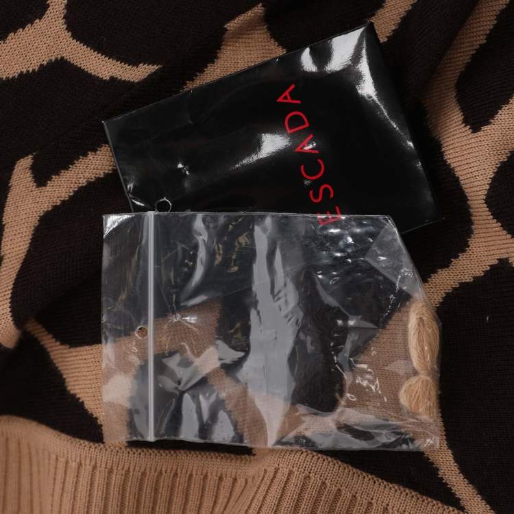 Pre Owned Escada Brown Printed Knit Button Front Sweater XL