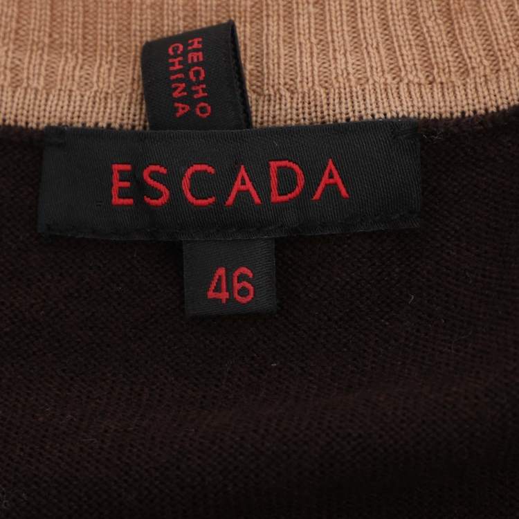 Pre Owned Escada Brown Printed Knit Button Front Sweater XL
