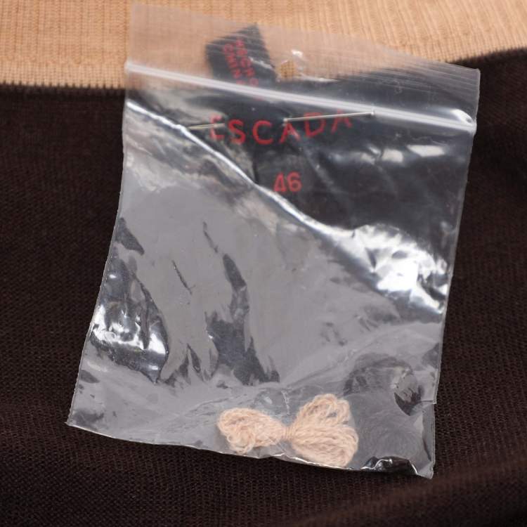Pre Owned Escada Brown Printed Knit Button Front Sweater XL