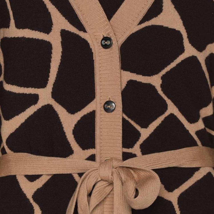 Pre Owned Escada Brown Printed Knit Button Front Sweater XL