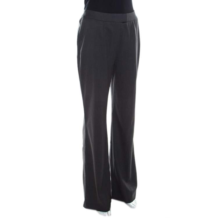 Pre Owned Escada Grey Stretch Wool High Waist Wide Leg Trousers M