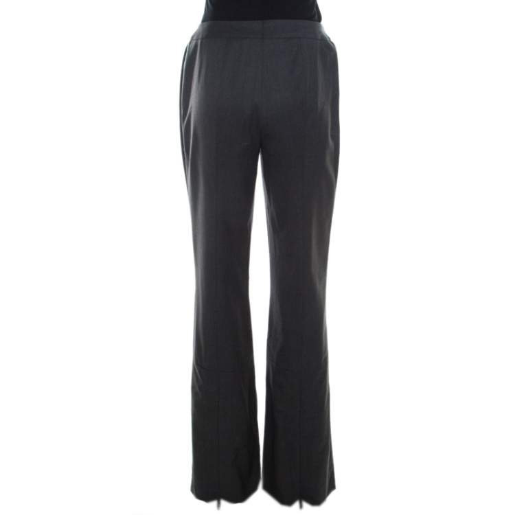 Pre Owned Escada Grey Stretch Wool High Waist Wide Leg Trousers M