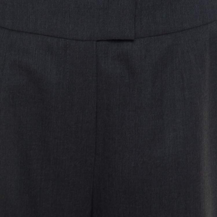 Pre Owned Escada Grey Stretch Wool High Waist Wide Leg Trousers M
