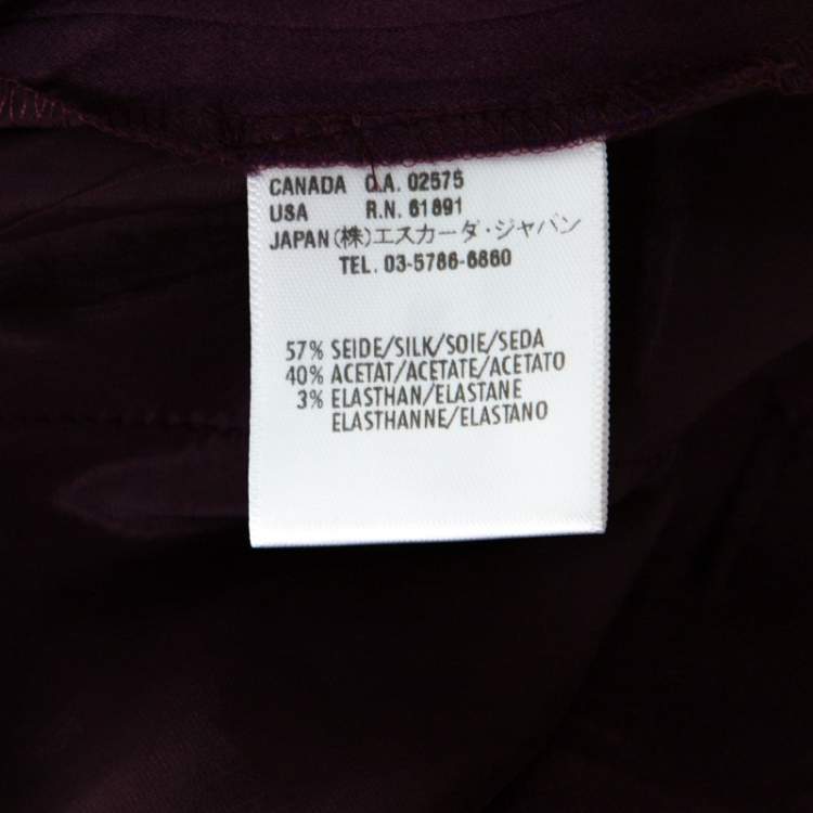 Pre Owned Escada Purple Stretch Satin Logo Belt Detail High Waist Tapered Trousers M