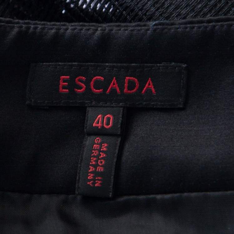 Pre Owned Escada Metallic Black Satin Trim Tailored Skirt L