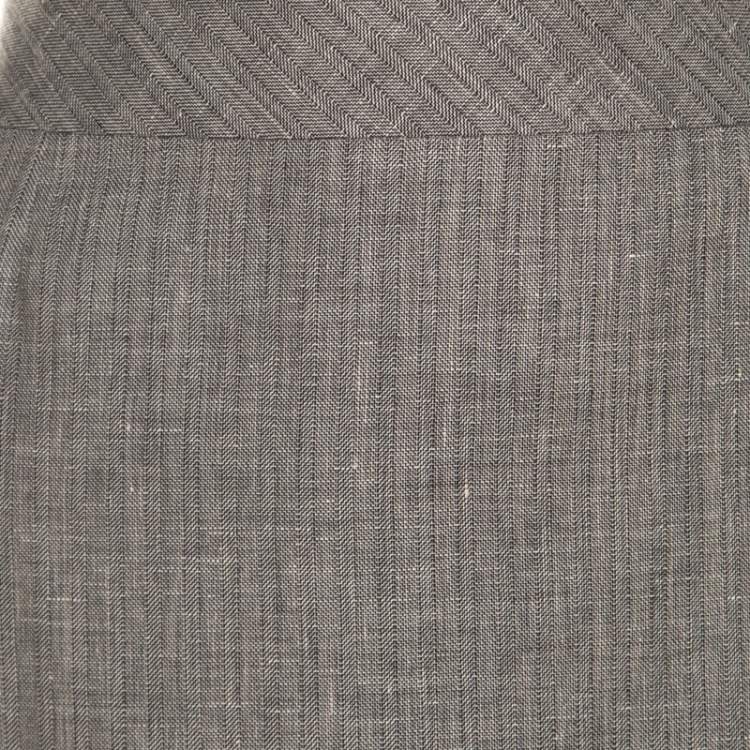 Pre Owned Escada Grey Linen and Wool Front Slit Detail Pencil Skirt L