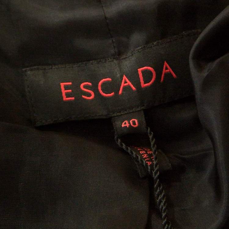 Pre Owned Escada Metallic Black Satin Trim Tailored Blazer L