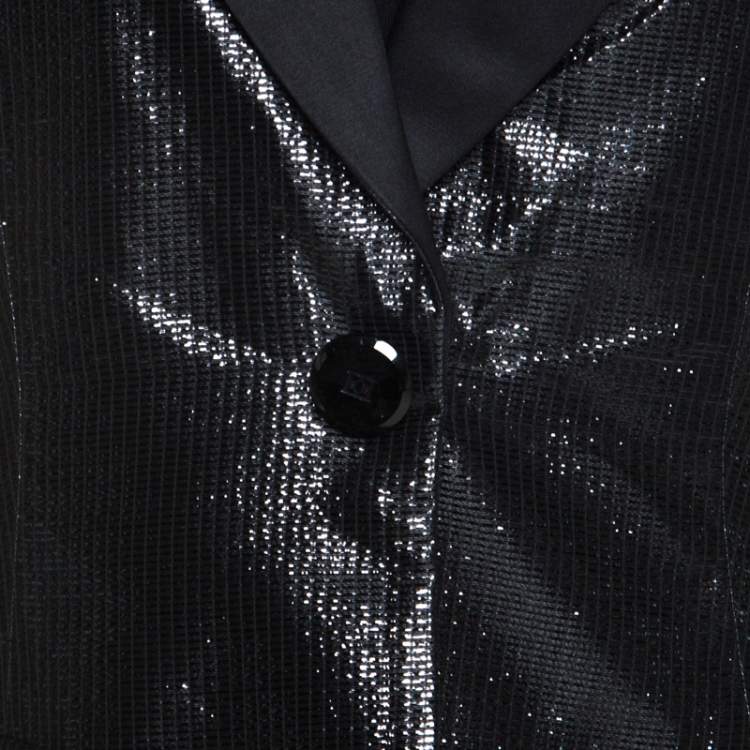 Pre Owned Escada Metallic Black Satin Trim Tailored Blazer L
