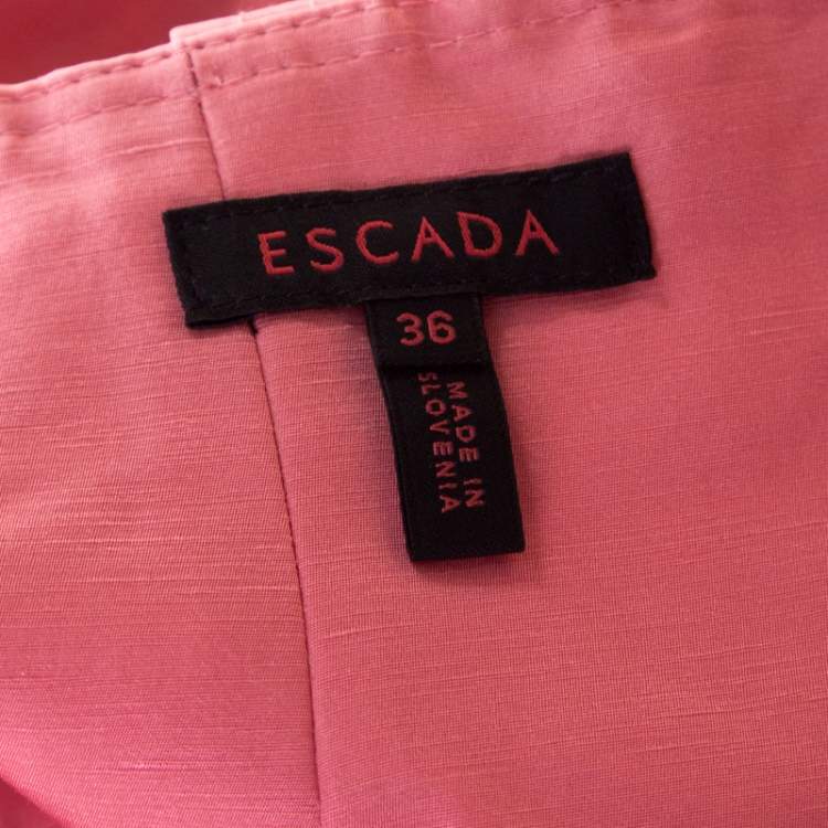 Pre Owned Escada Pink Slub Linen and Silk Logo Belt Detail High Waist Skirt M