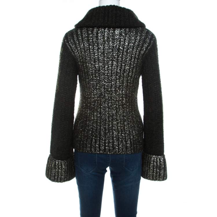 Pre Owned Escada Green Foil Printed Mohair Blend Turtleneck Sweater M