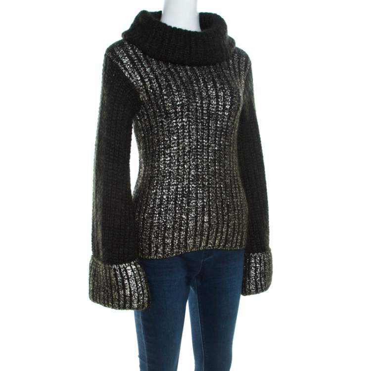 Pre Owned Escada Green Foil Printed Mohair Blend Turtleneck Sweater M