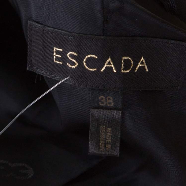 Pre Owned Escada Black Crepe Wool Embroidered Cuff Trim Button Front Blazer L