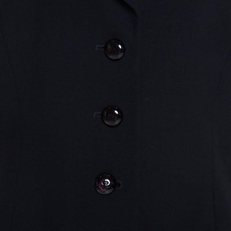 Pre Owned Escada Black Crepe Wool Embroidered Cuff Trim Button Front Blazer L
