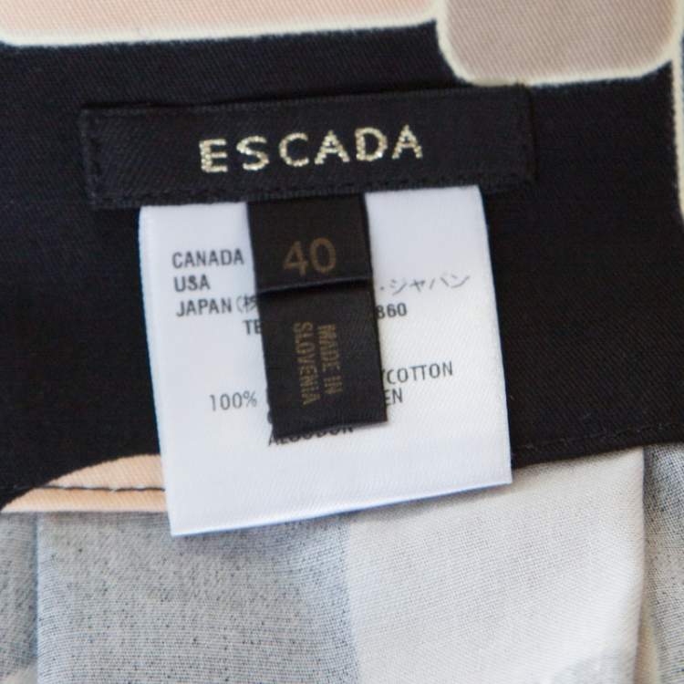Pre Owned Escada Black Geometric Print Cotton Pleated Skirt L