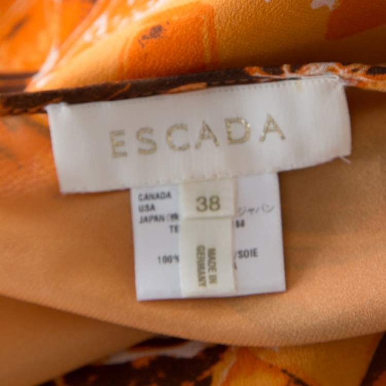 Pre Owned Escada Orange Abstract Print Silk Georgette A Line Skirt L