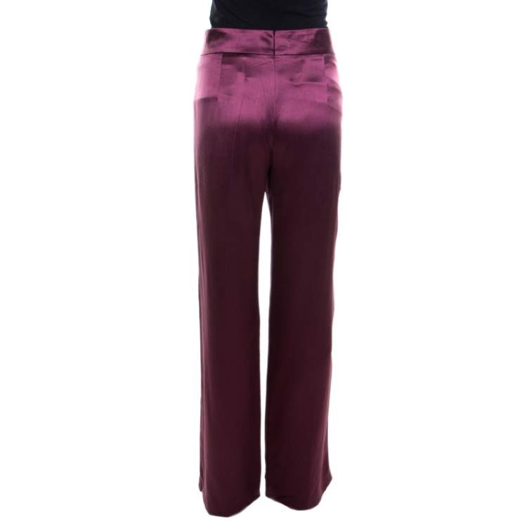 Pre Owned Escada Purple Silk Wide Leg Hose Trousers L