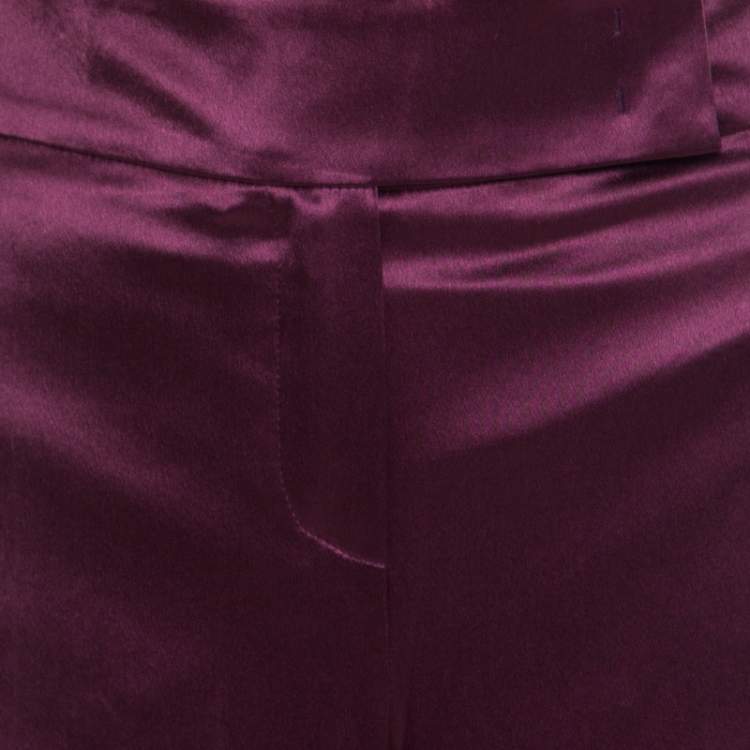 Pre Owned Escada Purple Silk Wide Leg Hose Trousers L