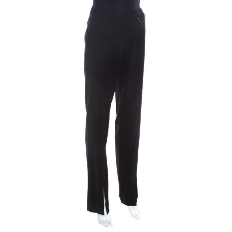 Pre Owned Escada Black Wool Topstitch Detail Straight Fit Formal Trousers M
