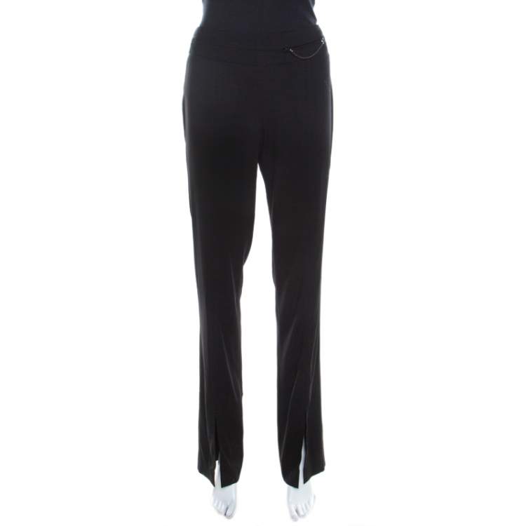 Pre Owned Escada Black Wool Topstitch Detail Straight Fit Formal Trousers M