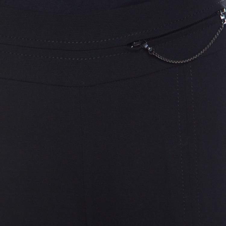 Pre Owned Escada Black Wool Topstitch Detail Straight Fit Formal Trousers M