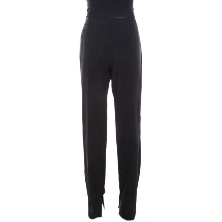 Pre Owned Escada Black Wool Welt Pocket Detail Tailored High Waist Trousers M