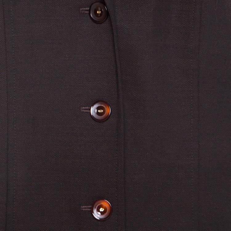 Pre Owned Escada Dark Brown Stretch Wool Raglan Sleeve Paneled Blazer XL