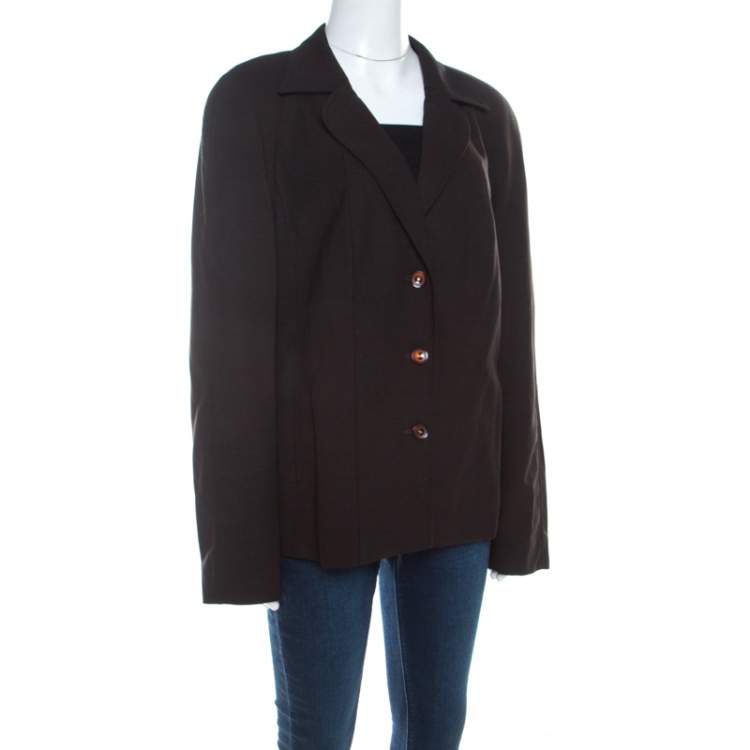 Pre Owned Escada Dark Brown Stretch Wool Raglan Sleeve Paneled Blazer XL