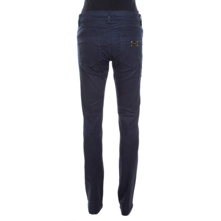 Pre Owned Escada Navy Blue Glitter Denim Straight Leg Jeans S