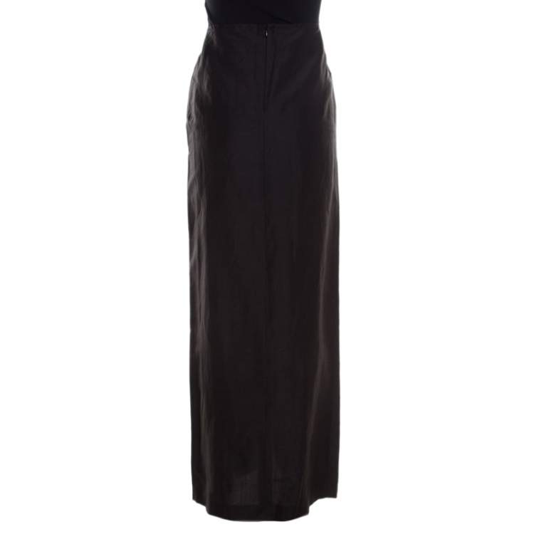 Pre Owned Escada Black Linen Silk Button Front Maxi Skirt M