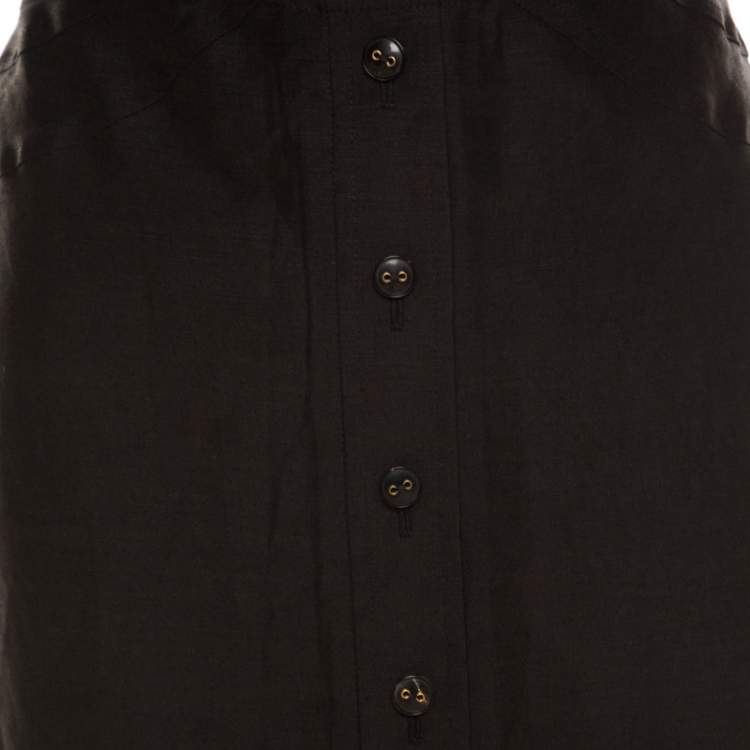 Pre Owned Escada Black Linen Silk Button Front Maxi Skirt M