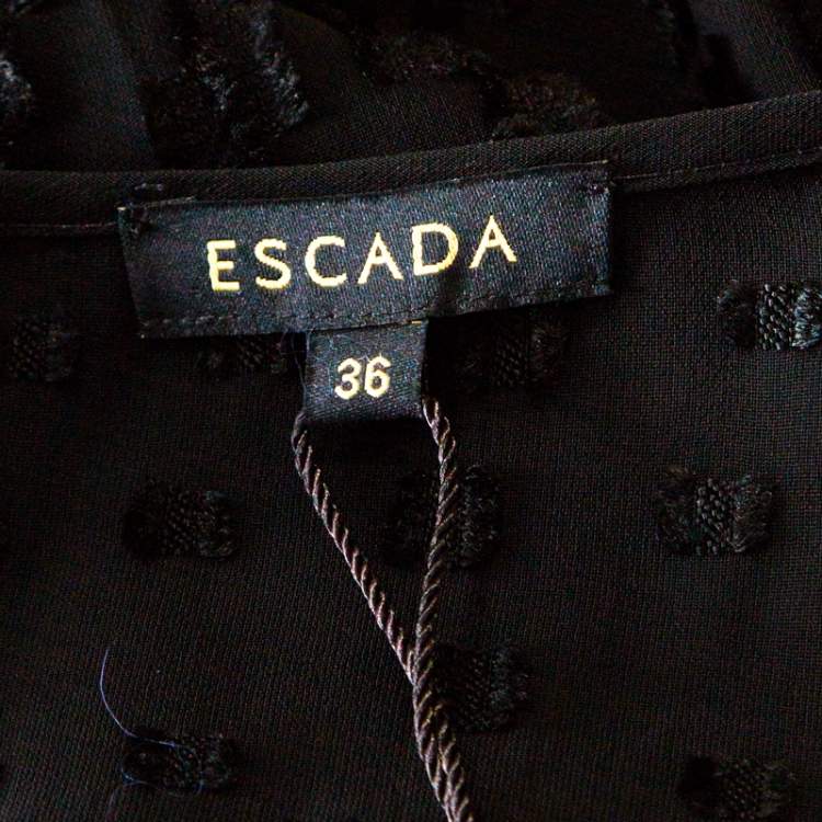 Pre Owned Escada Black Velvet Dobby Sheer Crepe Button Front Blouse M