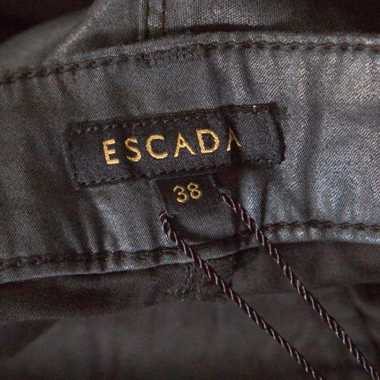 Pre Owned Escada Grey Coated Stretch Denim Straight Leg Jeans M