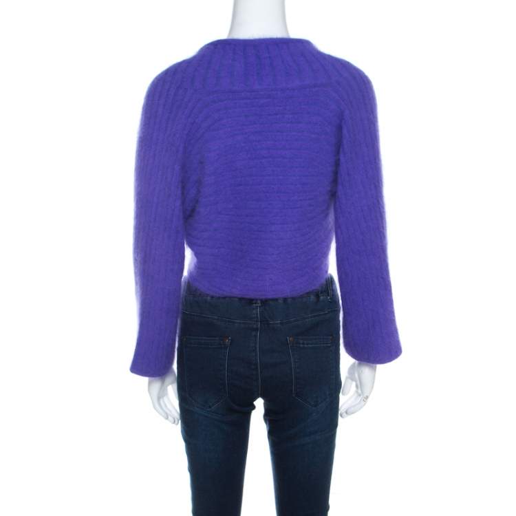 Pre Owned Escada Purple Angora Blend Button Front Fuzzy Bolero L
