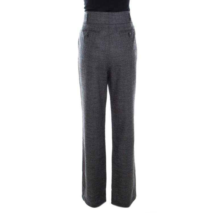 Pre Owned Escada Grey Wool Straight Fit Tailored Hose Trousers L